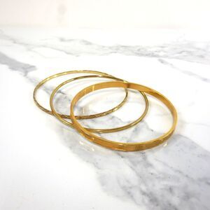 Set of 3 Gold-Tone Stackable Bracelets – Mixed Textures, Layered Set 8 1/2"